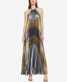 BCBGMAXAZRIA METALLIC COLORBLOCKED PLEATED GOWN at Macys